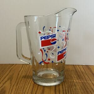 Vintage PEPSI-COLA Glass Pitcher 1980's Soda Confetti Design With Logo
